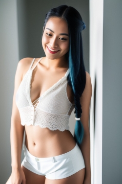 a beautiful young woman with blue hair posing for the camera